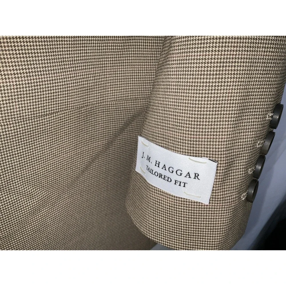 NWT Men's J.M. Haggar Premium Sport Coat Tailored Fit Brown Houndstooth‎ 46 Reg